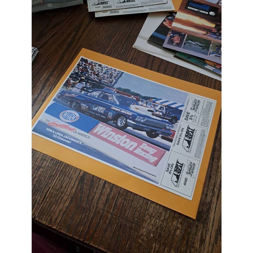 Vintage Tom Linda Jacobson 1962 Chevy Drag Racing Promo NHRA Soft Seal Coupons